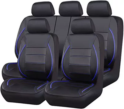 Leather Single-Stitch Pull Strap Leather – Universal seat cover - blue-line-2-piece-set-single-seat