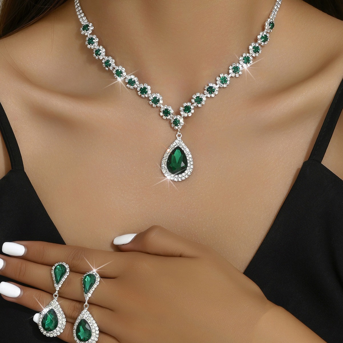 Fábrica al por mayor de la boda joyería nupcial garra cadena con incrustaciones de cristal de las mujeres del todo-fósforo collar de la joyería pendientes traje