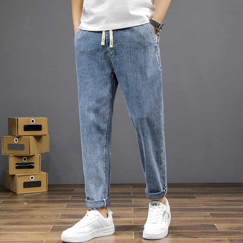 Heißverkaufte, übergroße, bestickte Herrenjeans mit elastischem Bund für Herren. 9-Punkt-Fat-Jeans in Übergröße für Vielseitigkeit für Herren_voghion.com