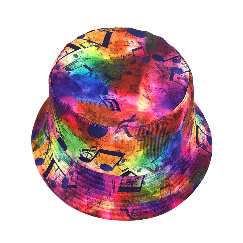 Printing Design Unisex Retro Streetwear Color Block Notes Printing Wide Eaves Bucket Hat