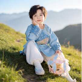 2026新款男女童唐制圆领袍改良新中式裤子套装春秋新款儿童演出服