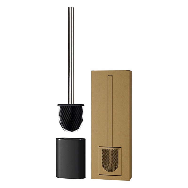 Cepillo de inodoro de acero inoxidable para el hogar multifuncional cepillo de limpieza de ángulo no muerto cepillo de inodoro desmontable Barra de pegamento flexible cepillo de inodoro