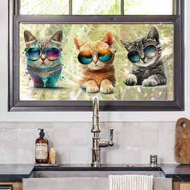 39010-个性猫咪儿童房装饰墙贴宠物店玻璃窗装饰墙贴浴室马桶盖贴