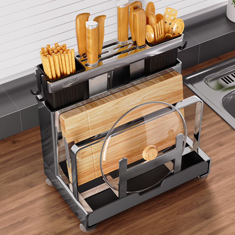 304不锈钢厨房刀架置物架多功能砧板菜板放置架子刀具收纳架一体