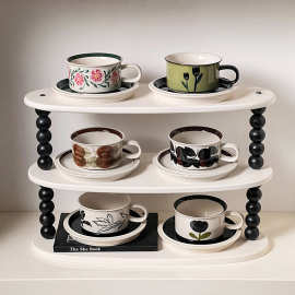 芬兰vintag手绘花卉陶瓷杯子复古小众咖啡杯碟套装拿铁拉花茶水杯