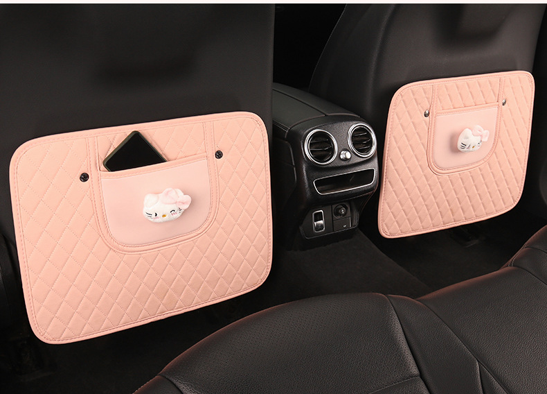 Cute Car Seat Back Anti-Kick Pad, Car Seat Back Anti-Dirt Pad with Storage Pocket, Children's Rear Seat Anti-Kick Pad