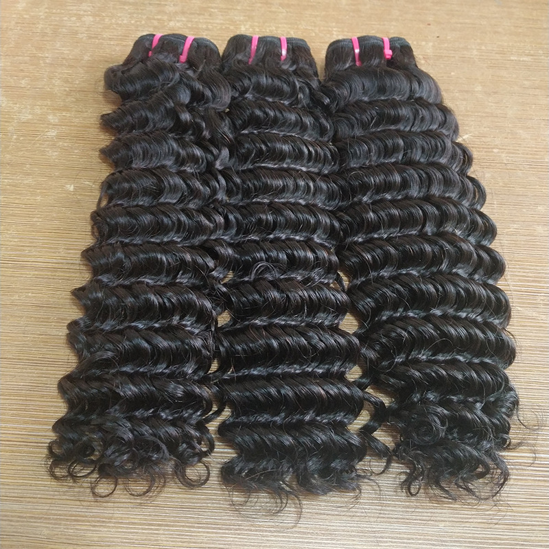 Double drawn deep wave human hair first-...