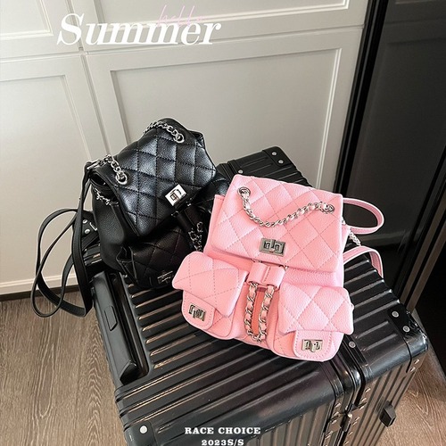 Korean style small fragrant style rhombus chain backpack for women  new style shoulder bag casual versatile multi-pocket backpack