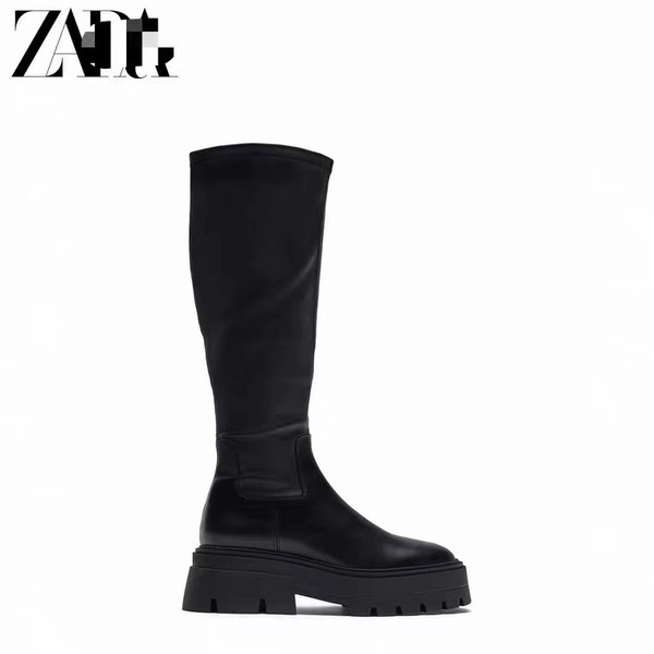Winter black leather high boots platform