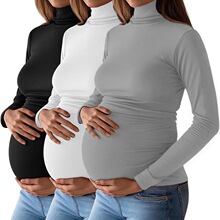 E 92062 Long Sleeve High Neck Solid Color T Shirt��ɫ�L��T