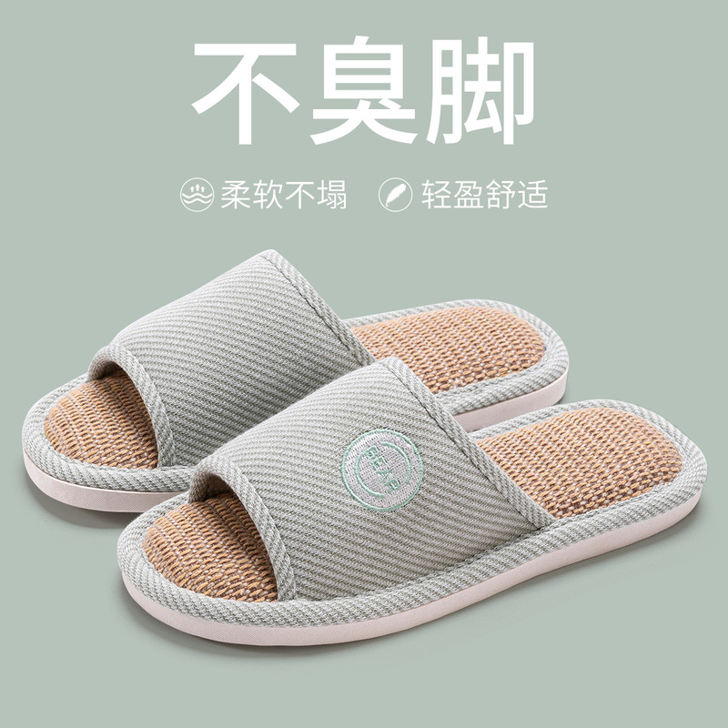 Lidani Linen Slippers Women's Summer Indoor Home and Household Anti-Slip Sandals for Couple Men's Summer