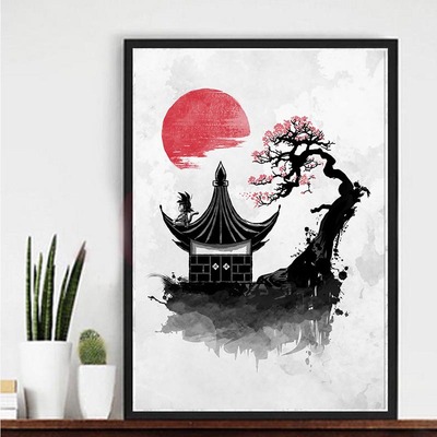 速卖通日本动漫七龙珠水墨海报沙发装饰画客厅卧室餐厅挂画画芯|ms