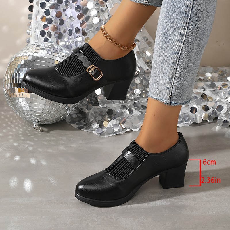 Zapatos de boca profunda zapatos de punta zapatos de tacones altos zapatos de mujer tacones gruesos suelos suaves no cansan los pies zapatos de madre zapatos de mujer suelos suaves no cansan los pies