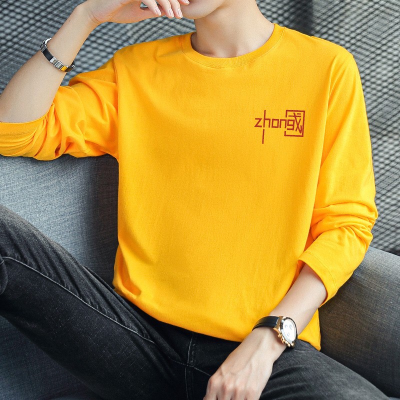 2022 New Long Sleeve T-Shirt Men's Yellow Chinese Trendy Trendy Brand Printed Stretch Top Clothes Inner Base Shirt 2022 New Long Sleeve T-Shirt Men's Yellow Chinese Trendy Trendy Brand Printed Stretch Top Clothes Inner Base Shirt
