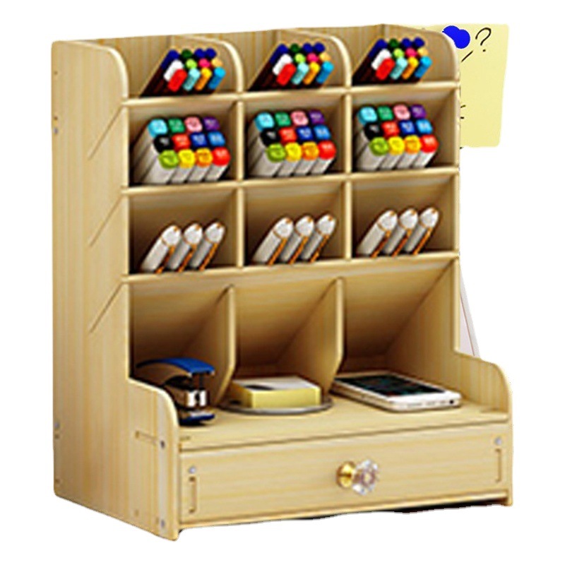 De madera del norte de Europa-estilo caja de almacenamiento escritorio marcador organización caja multi-rejilla plegable Oficina escritorio almacenamiento