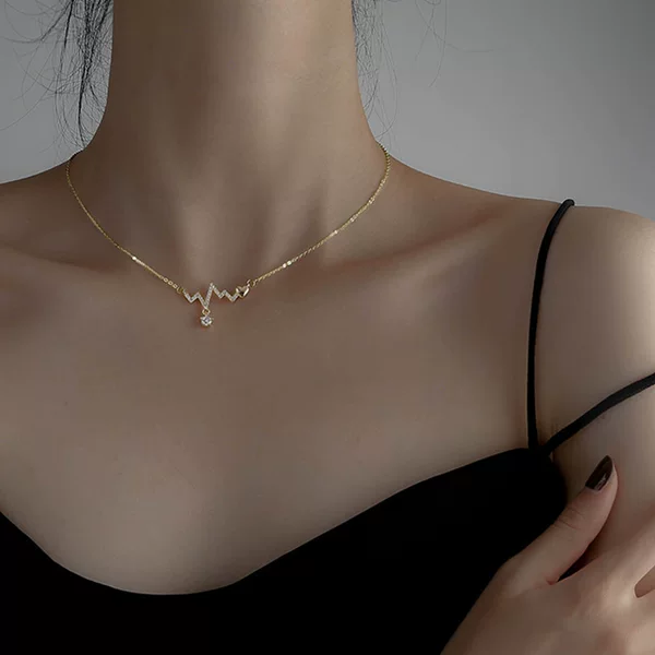 Japanese and Korean Style Summer New Heartbeat Necklace for Women Niche Personality Trendy Ins Internet Celebrity Electrocardiogram Clavicle Chain Neck Chain