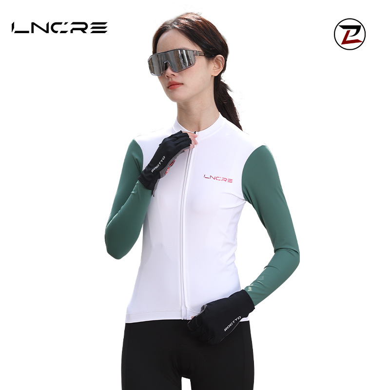 Women's Nylon Long-Sleeved Cycling Tops Road Mountain Bike Cycling Clothes Breathable Slim Trousers Quick-Drying