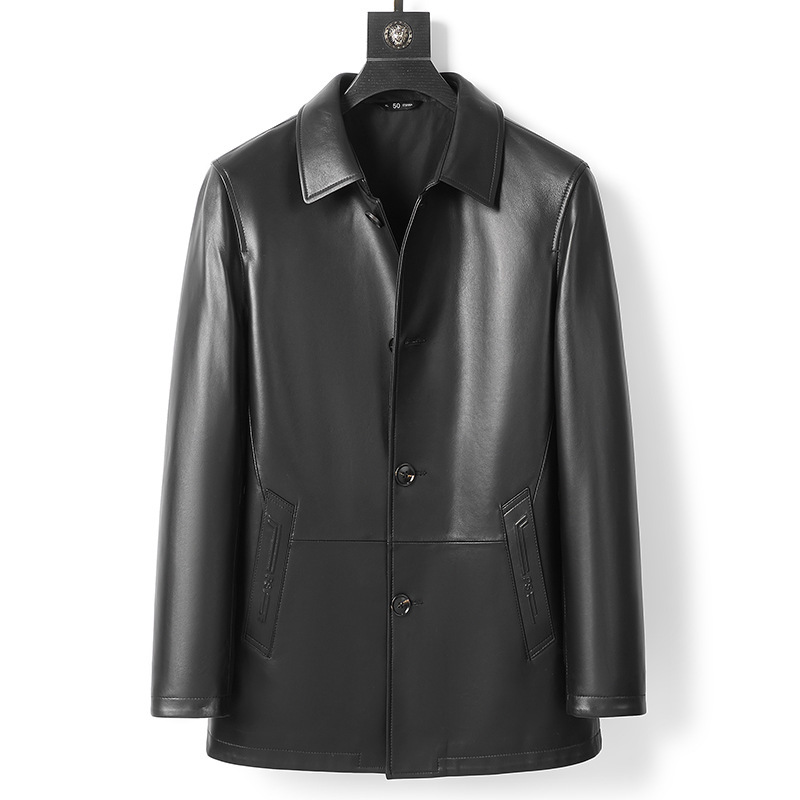 Men's Genuine Sheepskin Leather Jacket, Mid-Length Trench Coat, Blazer Style, Versatile Business Men's Wear for Spring and Autumn Men's Genuine Sheepskin Leather Jacket, Mid-Length Trench Coat, Blazer Style, Versatile Business Men's Wear for Spring and Autumn