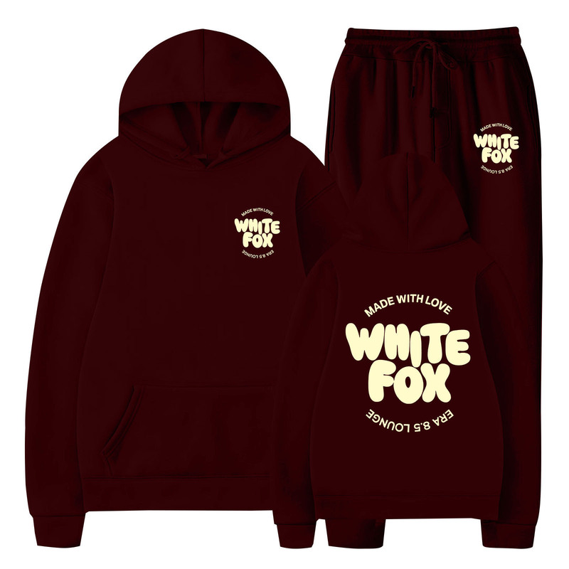 2025 Cross-Border New White Fox Hooded Sweatshirt Suit White Fox Style Men's and Women's Velvet Hooded Sweatshirt Suit