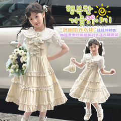 女童夏季連衣裙套裝2024新款大童洋氣時髦洛麗塔公主裙背帶裙套裙