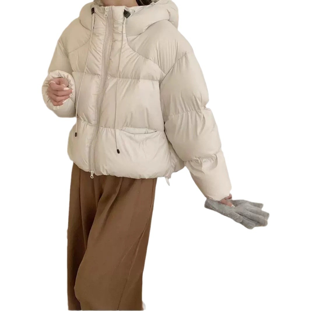 Nuevo otoño y invierno transfronterizo engrosado Ken bean con capuchón de pan, chaqueta de plumón suave, chaqueta corta de mujer, chaqueta blanca, moda