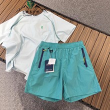 湖绿色速干短裤女夏季薄款山系户外冰丝运动裤羽毛球骑行五分裤男