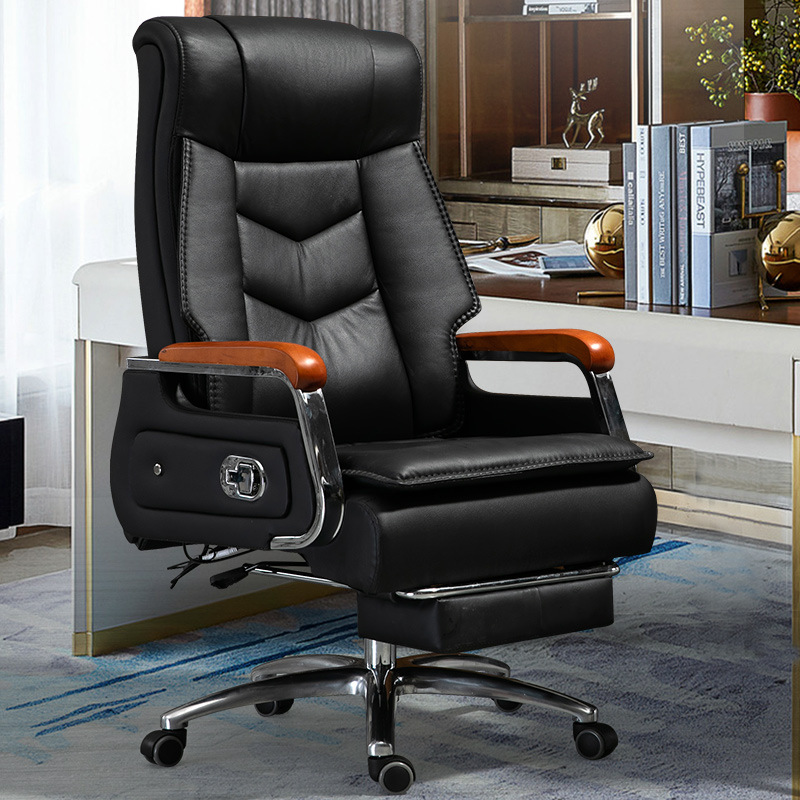 Office Chair with Massage Sedentary Not Tired Ergonomic Chair Leather Comfortable Boss Chair Lunch Break Reclining Rotatable