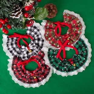 Amazon Christmas Pet Scarf Dog Christmas Saliva Towel Cat Lace Scarf Bow Bell Spot Wholesale