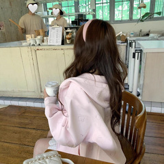 粉色重工猫咪连帽拉链卫衣外套女秋季宽松慵懒亲肤少女感开衫上衣