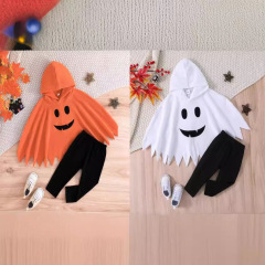 2025 新製品ハロウィンスーツスマイリーフェイスプリント + トップ + パンツツーピーススーツ男の子用ハロウィンスーツ