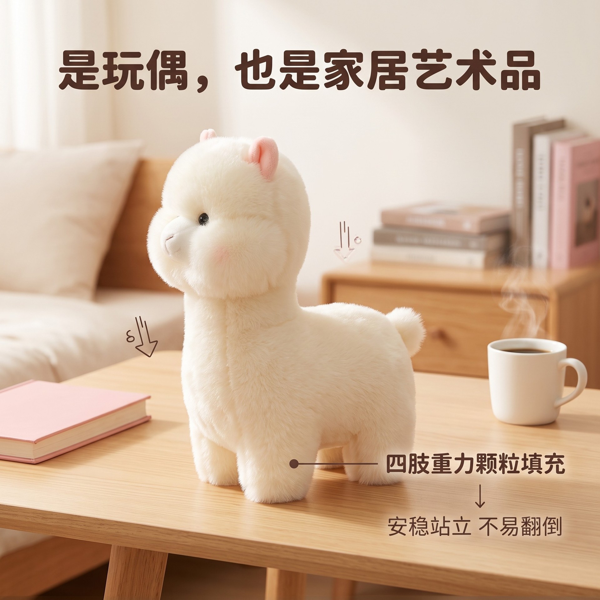 Cute white alpaca plush toy pillow, children's gift, healing toy for girls