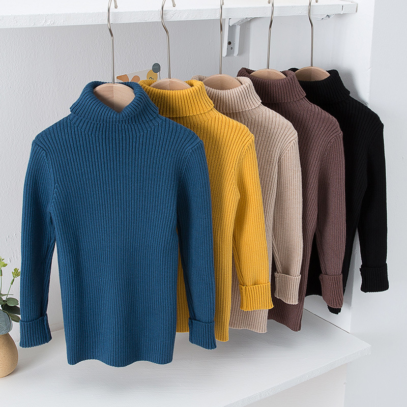 Suéter de cuello alto estilo coreano para niños y niñas, otoño/invierno 2025, capa base de punto, ropa infantil coreana con forro polar.