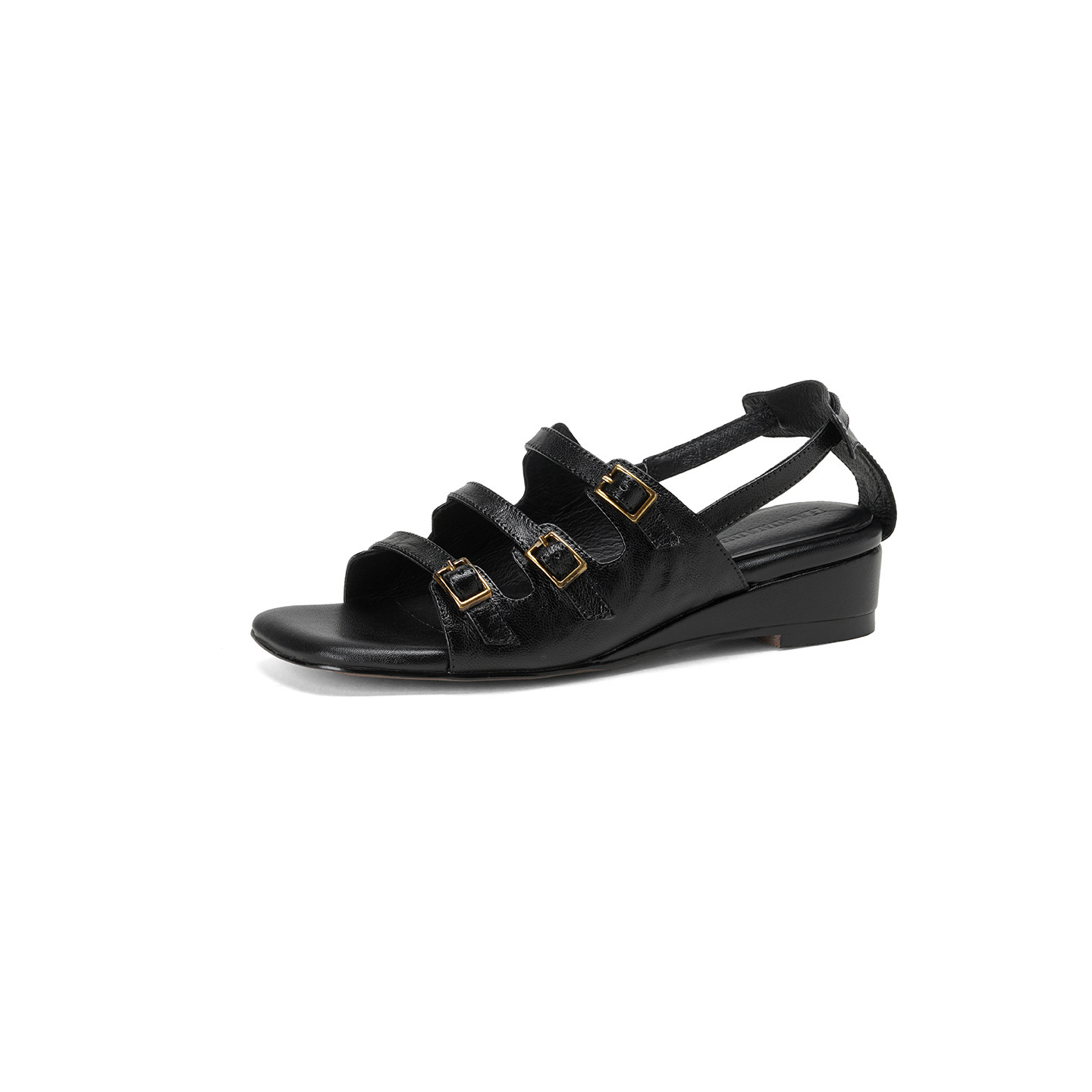 Sandal nữ hở mũi đầu vuông cổ điển quai ngang khóa cài gót thấp — màu be chi tiết 21