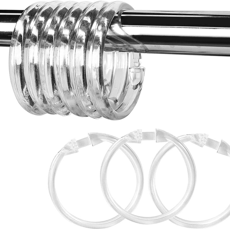 12 High-Quality Plastic Shower Curtain Rings with Hooks, Slide on the Shower Rod, Easy Snap Closure, Transparent O-Shaped