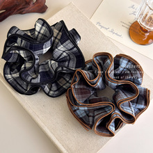 四层锁边格纹褶皱大肠发圈复古学院风简约撞色大肠圈低马尾发绳