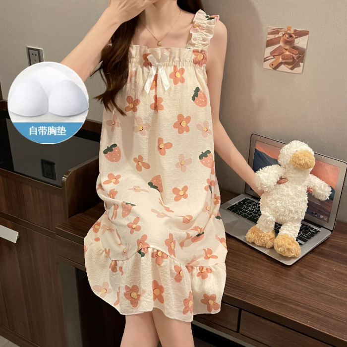 2024 pijamas de verano mujeres en vivo espuma explosiva con cojín de pecho sexy cabina dulce lindas pijamas ropa para el hogar