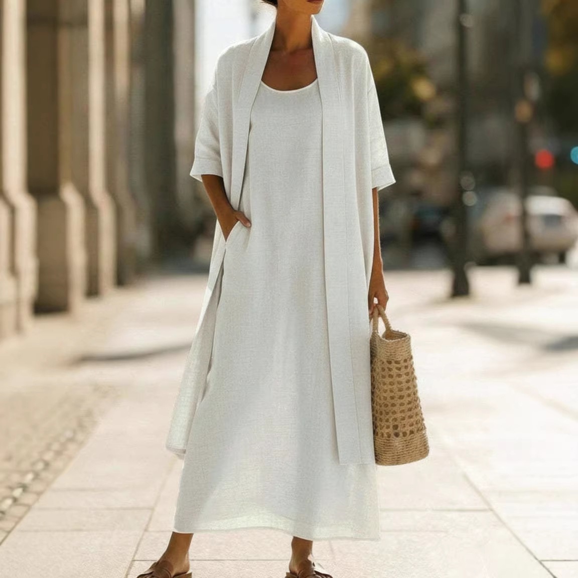 Women's Clothing Women's Simple Loose Comfortable Stylish Cotton Linen Two Piece Dress Early Summer Perfect Clothing_ecoleips.com