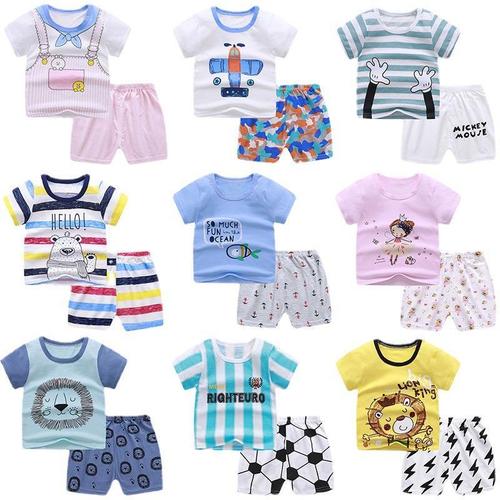 2025 Children's Short-Sleeve T-Shirt Summer Baby Boys and Girls Set of T-Shirts and Shorts Home
