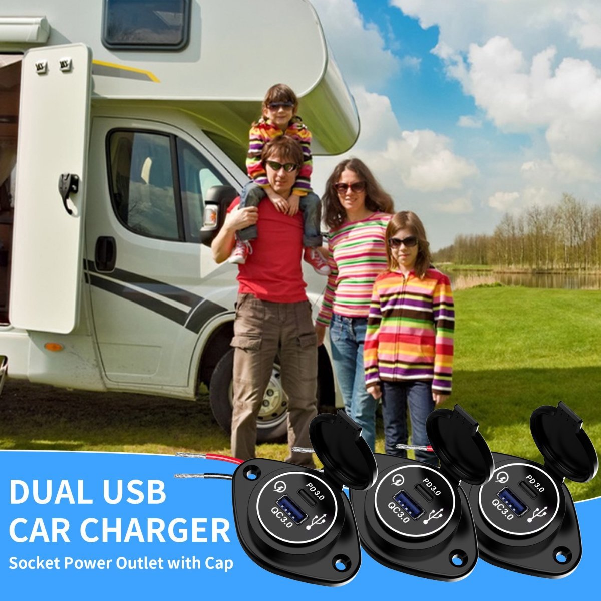 Modified multi-function car mobile phone charger bus saloon car yacht QC3.0USB port PD3.0 fast charging waterproof