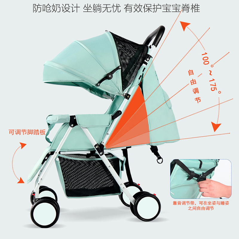 Carrito de bebé con una sola llave para sentarse y acostarse, carro de extracción ultraligero para amortiguar el impacto y salir al bebé recién nacido, carro de mano plegable