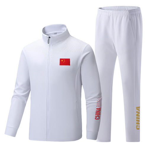 Spring and Autumn New Middle-Aged and Elderly Square Dance Fitness Wear for Men and Women, Unisex Sports Set, National Flag Leisure Style