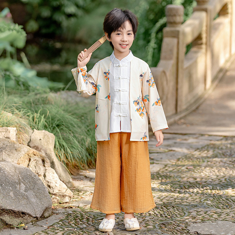 儿童汉服套装唐装中式国风男女童赏月柿柿如意中秋表演古装演出服|undefined