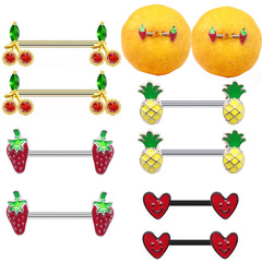 Heart Shape Nipple Ring with Smiling Face, Fruit Style (Strawberry, Pineapple), Stainless Steel Piercing Decor for Overseas and America