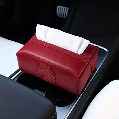 Year of the Horse Car Tissue Box 2026 New Year Red High-End Tissue Box for Car Armrest Box Hanging Leather Tissue Box (Car tissue box/set) - lucky-horsewoven-patternred