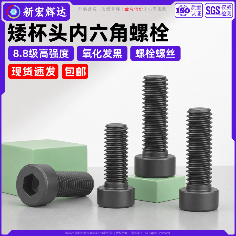 Grade 8.8 high-strength low-profile hex socket screw, black low-profile hex socket bolt, full-thread extended screw rod m16 Grade 8.8 high-strength low-profile hex socket screw, black low-profile hex socket bolt, full-thread extended screw rod m16