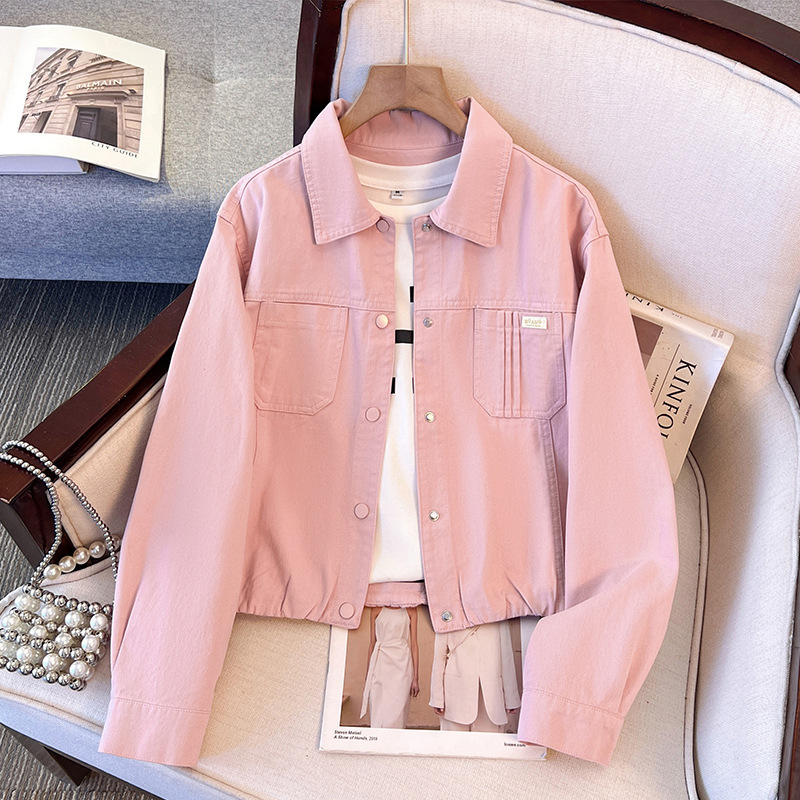 Short Pink Denim Shirt Jacket for Petite Women, Early Spring 2026 New Trendy Age-Reducing Jacket Short Pink Denim Shirt Jacket for Petite Women, Early Spring 2026 New Trendy Age-Reducing Jacket