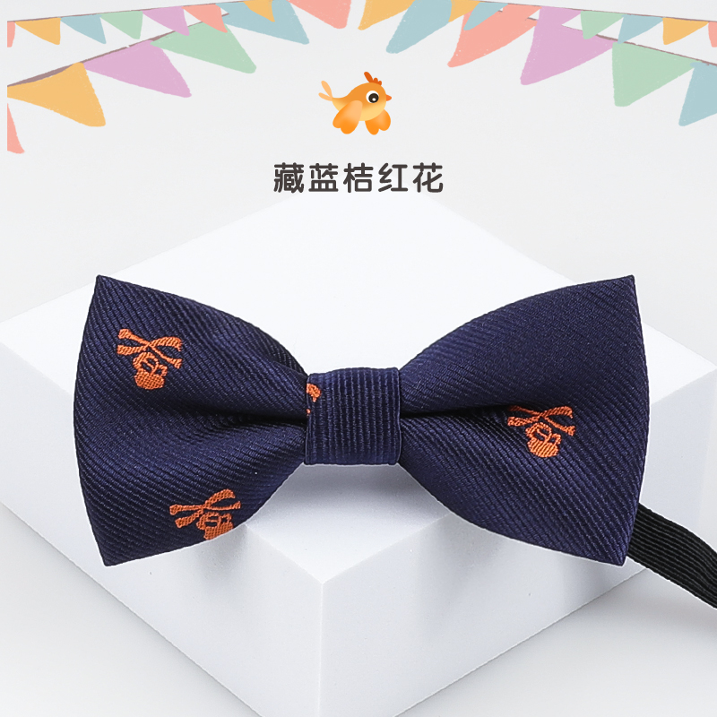 ↤↤↤남색 오렌지 꽃무늬 아동용 보타이