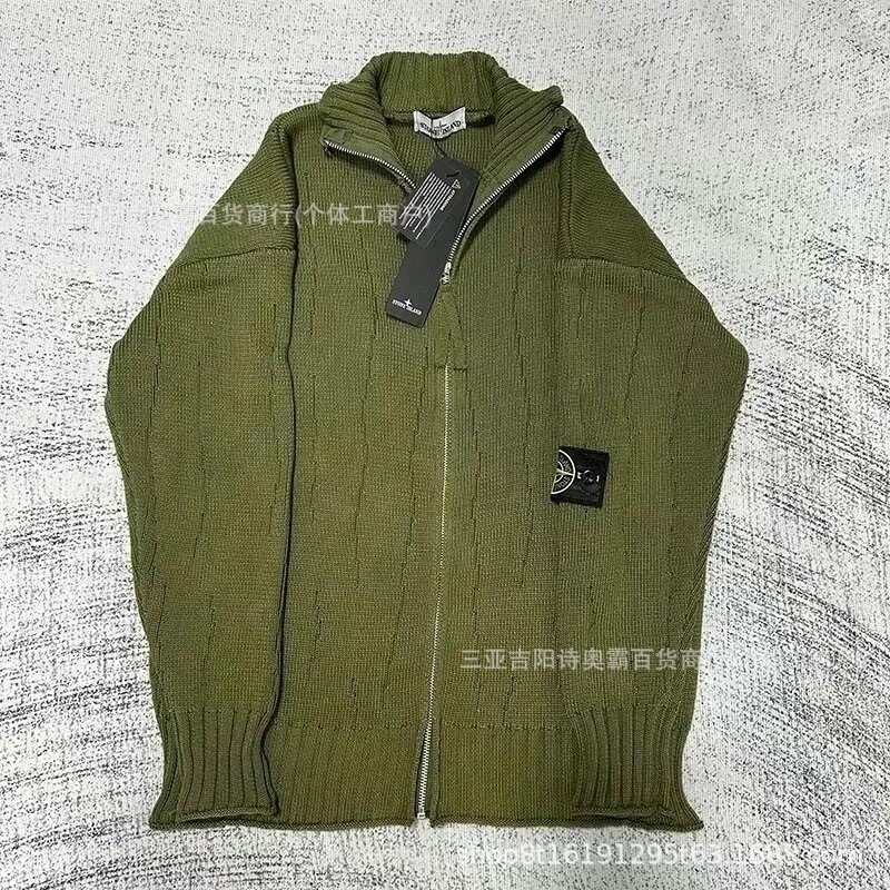 Cross-Border Stone Trendy Brand Men's Stand-Up Collar Autumn and Winter Warm Knitted Jacket with Zipper Loose Fit Cardigan Sweater Cross-Border Stone Trendy Brand Men's Stand-Up Collar Autumn and Winter Warm Knitted Jacket with Zipper Loose Fit Cardigan Sweater