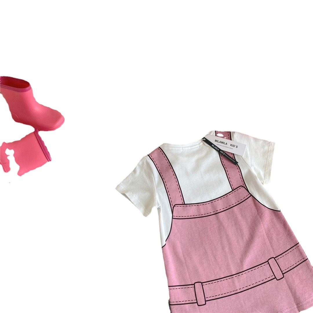 Las niñas se visten 2023 verano nueva chica Linda estilo occidental de dibujos animados impreso manga corta Camiseta falda moda