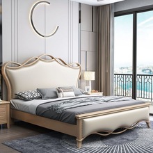 美式轻奢床实木1.8米双人主卧欧式大床现代简约1.5m白色储物婚床